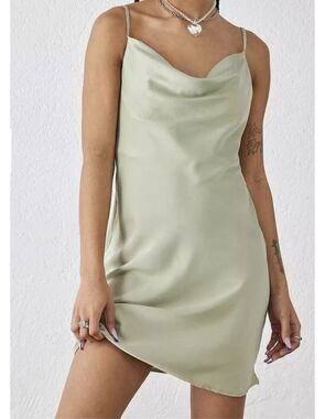 Urban Outfitters Light Before Dark Sz S Green Satin Mallory Cowl Slip Mini Dress